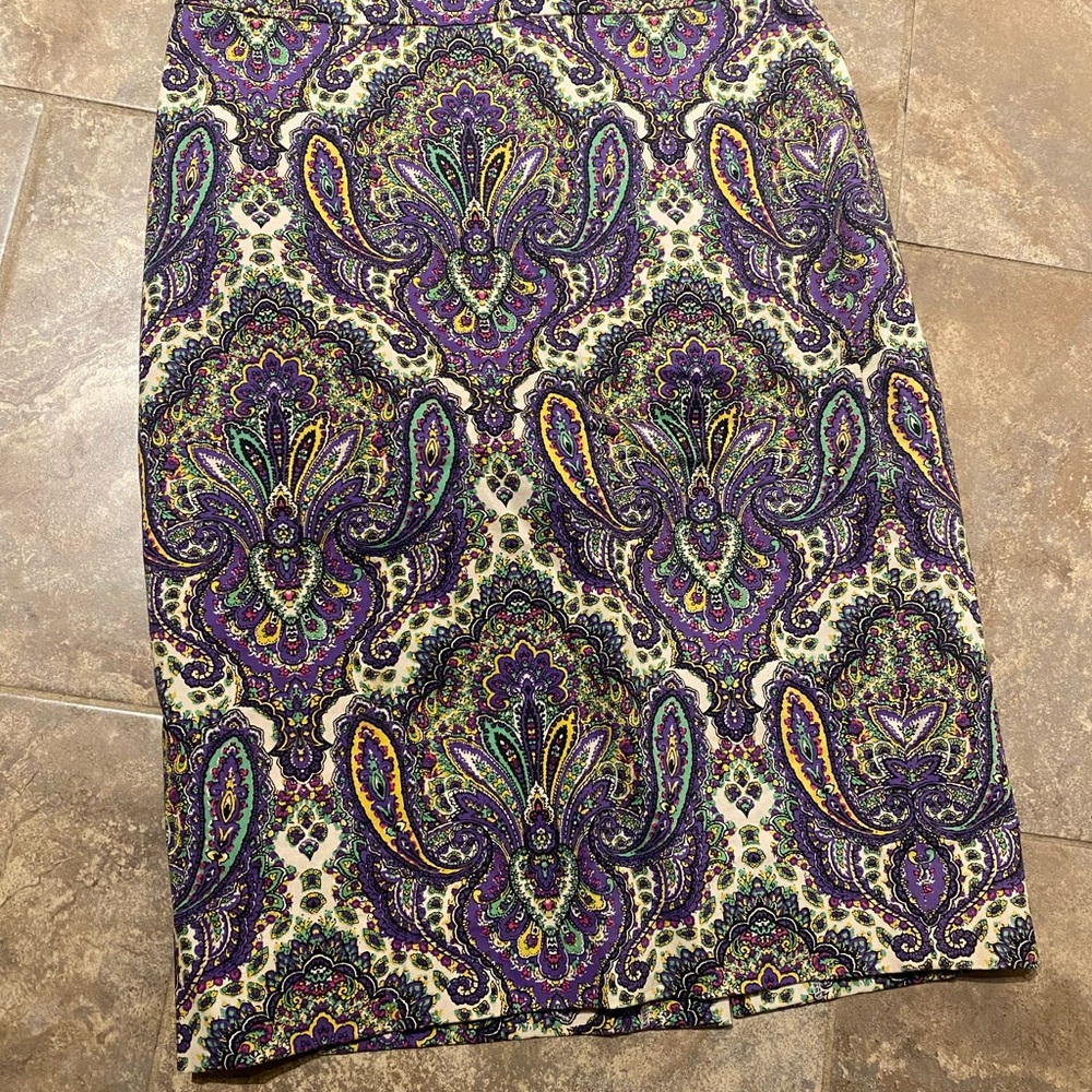 J. Crew Purple and Green Paisley Pencil Skirt